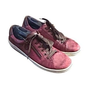 Remonte Maditta Soft Leather Sneakers 42 Burgundy Side Zip Low Top Euro Comfort